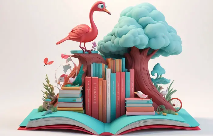 A Tree with a Book Digital Colorful 3D Design Art Illustration